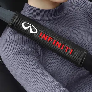 1/2PCS Carbon Fiber PU Leather Embossed Car Seat Belt Pad Shoulder Decoration Mat Car Accessories Safety Belt Protective Cover For INFINITI Auto interior Accessories Car Seat Belt Protector Car Interior Accessory