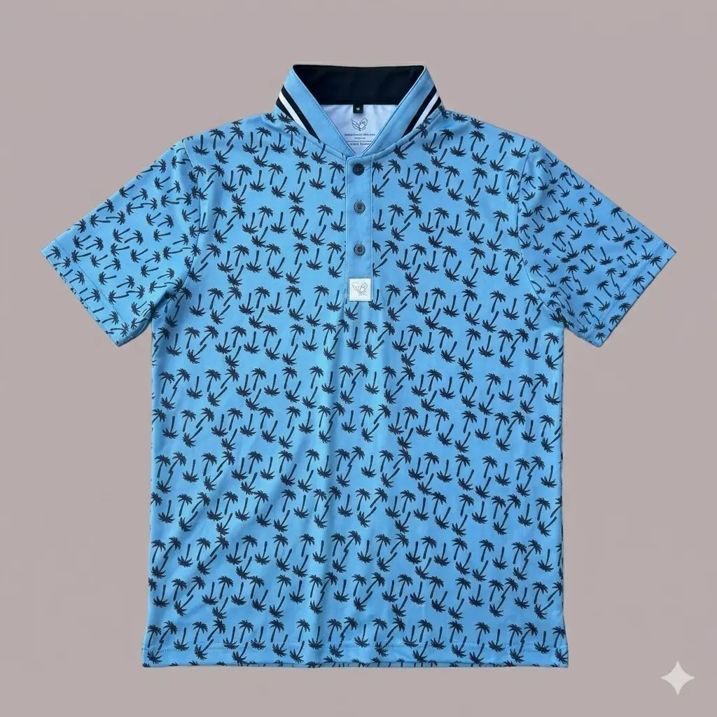 Palm Tree Golf Polo Menswear - Lightweight Polo with Palm Tree Design, Comfortable Fit, Stylish Top for Golfers