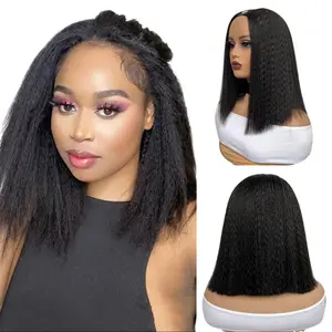 Kinky Straight U Part Short Bob Wig Yaki Straight U Part Wig Clip In Half Wig Middle U Part Synthetic Wigs for Black Women