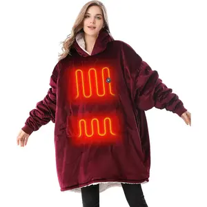 Heated Blanket Hoodie with  Pack, Unisex  Sherpa Wearable Sweatshirt for Women & Men