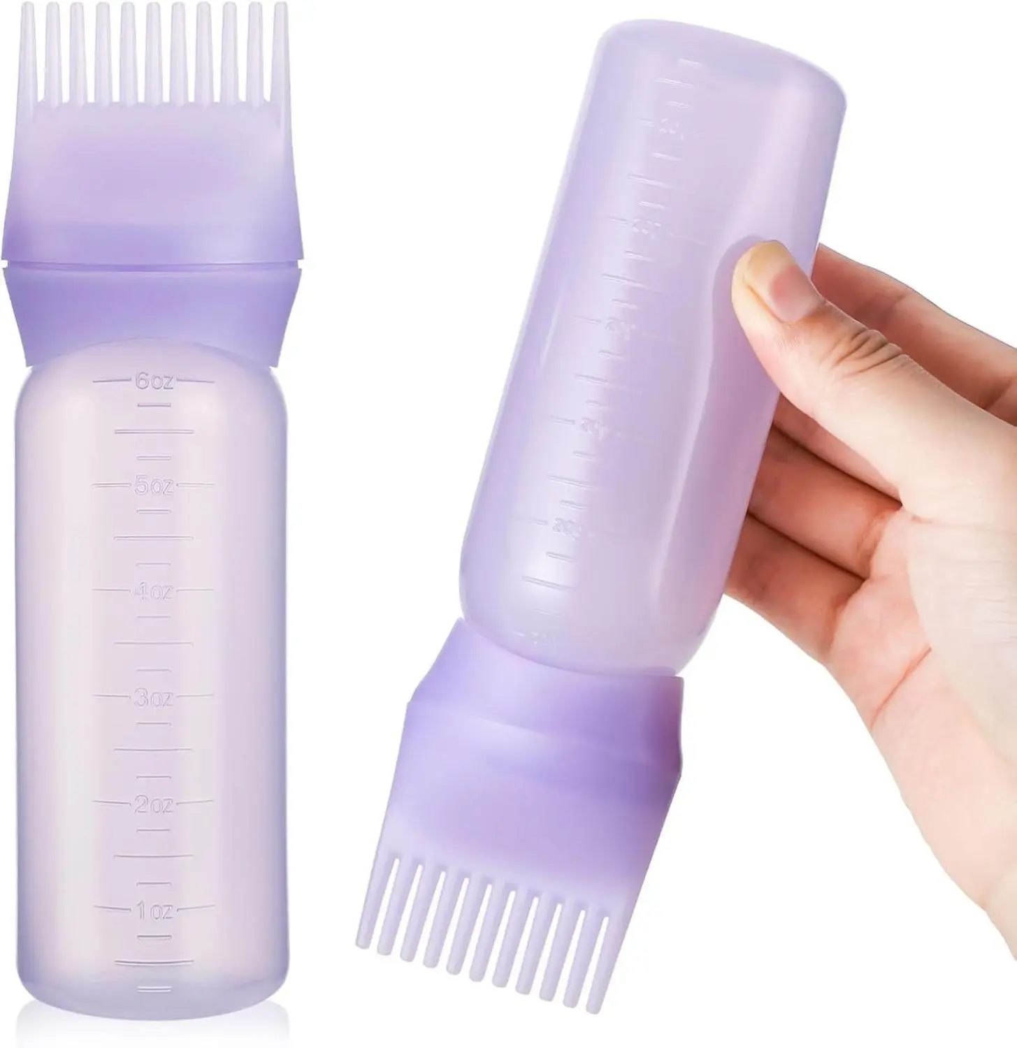 Root Comb Applicator Bottle 6 Ounce Oil Applicator for Hair Dye with Graduated Scale Purple Plastic Hair Dyeing Bottle for Home Use Lightweight & Washable