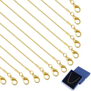 Topacket 24 Pack Necklace Chains Bulk,Gold Plated Snake Necklace Chains for Jewelry Making 18 Inches