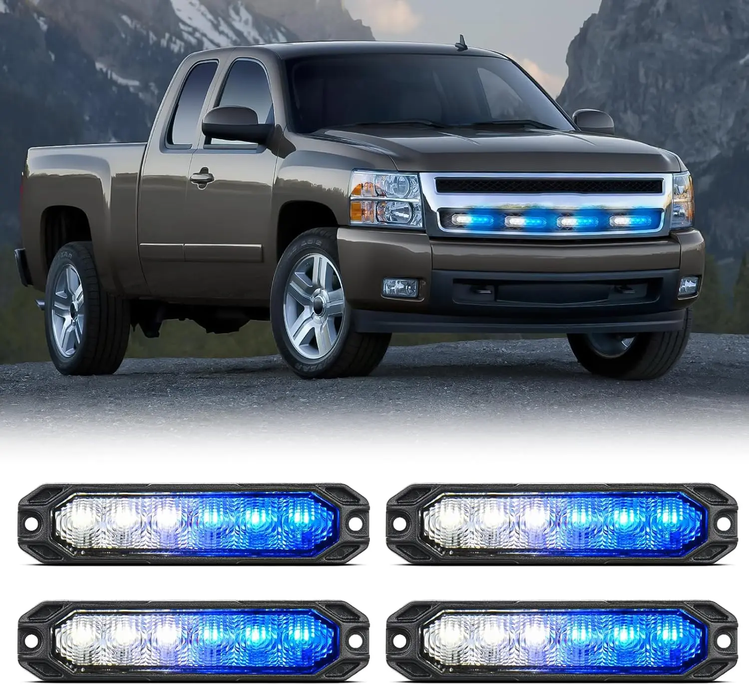 Nilight 4PCS 6 LED Driving Light Strip Light Bar Car, 12V-24V DC Ultra Slim Surface Mount, Sync Feature, Steady/17 Flash Modes, Grille-Mount for Off-Road Vehicles/Heavy Trucks, Highlighting Chips, Over 50,000 Hrs Lifespan, Father's Day Gift