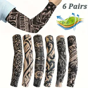 6 Pairs Tattoo Arm Sleeves for Men - Elastic Breathable Invisible Compression Protective Gear, Anti-Slip UV Sun Protection Cooling Arm Cuffs for Cycling, Running, Outdoor Sports