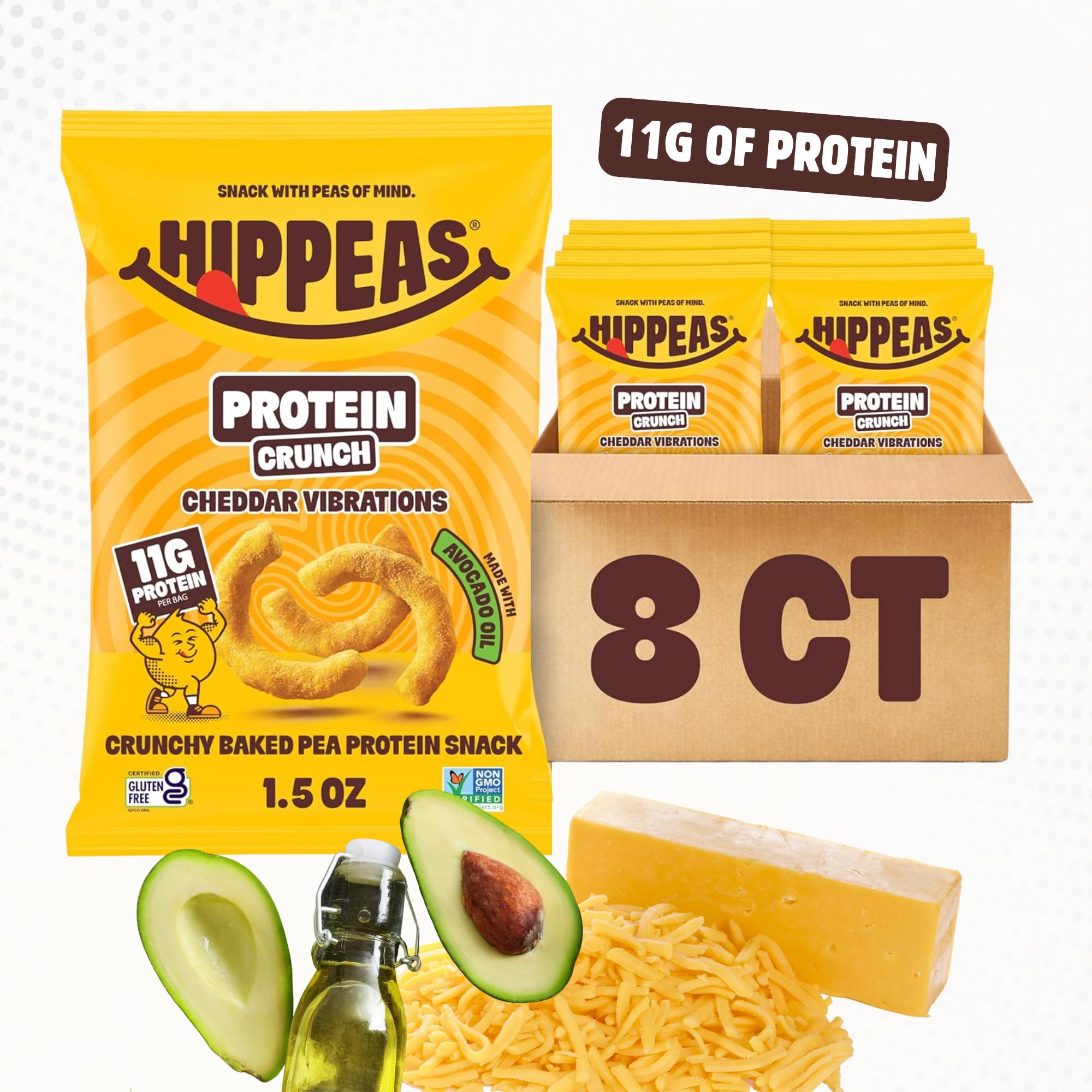Cheddar Vibrations Protein Crunch - Crunchy Baked Pea Protein Snack - 11g Plant Protein, Avocado Oil, Gluten Free Snacks, Dairy Free, Vegan, Crunchy, Nutritious, Baked Plant Protein Snack, Non-GMO, Kosher