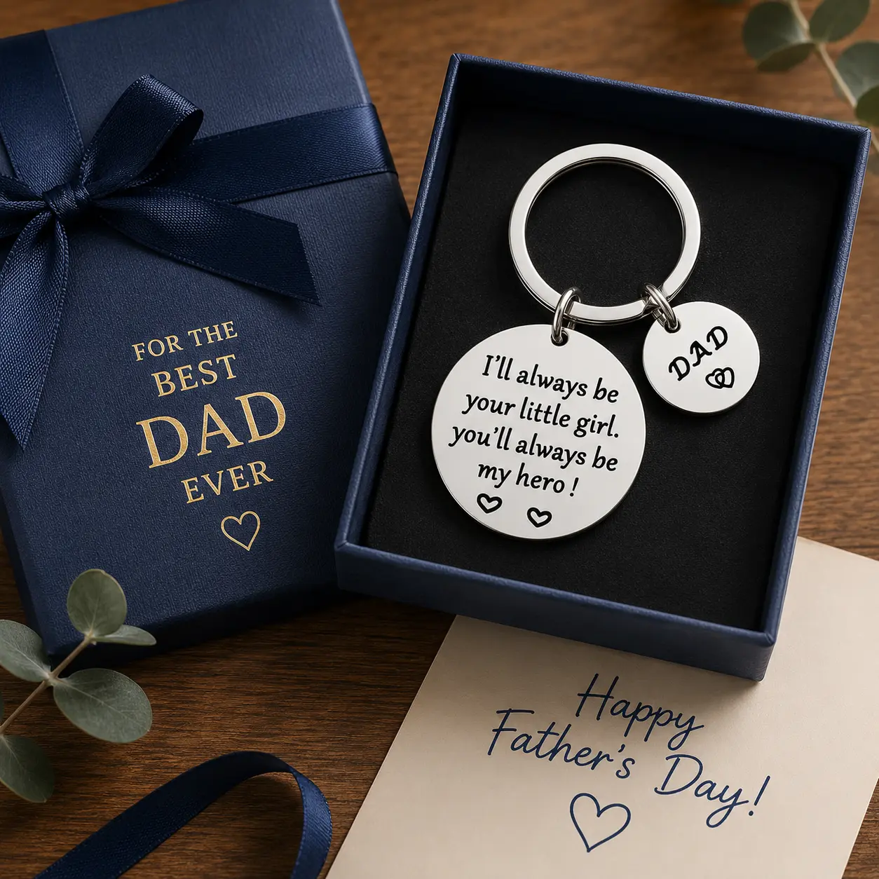 Father Daughter Keychain - Dad Gift from Daughter for Father’s Day, Birthday, Sentimental "I'll Always Be Your Little Girl, You Will Always Be My Hero" Daddy Keyring (Fashion Costume Jewelry Accessory)