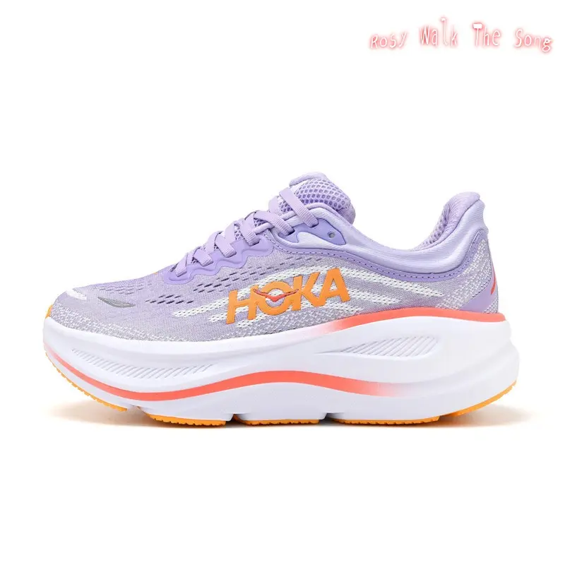 Max Cushioned Breathable Light Mesh Marathon Running Sneakers, Lavender Purple White Orange Coral Gradient Thick Cloud EVA Foam Midsole Shock Absorbing Non Slip Rubber Outsole Unisex Long Distance Jogging Trainers