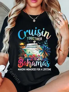 100% Cotton Unisex Cruisin Together Bahamas Vacation Family Bahamas Cruise 2026 T-Shirt Graphic Casual Round Neck Tee