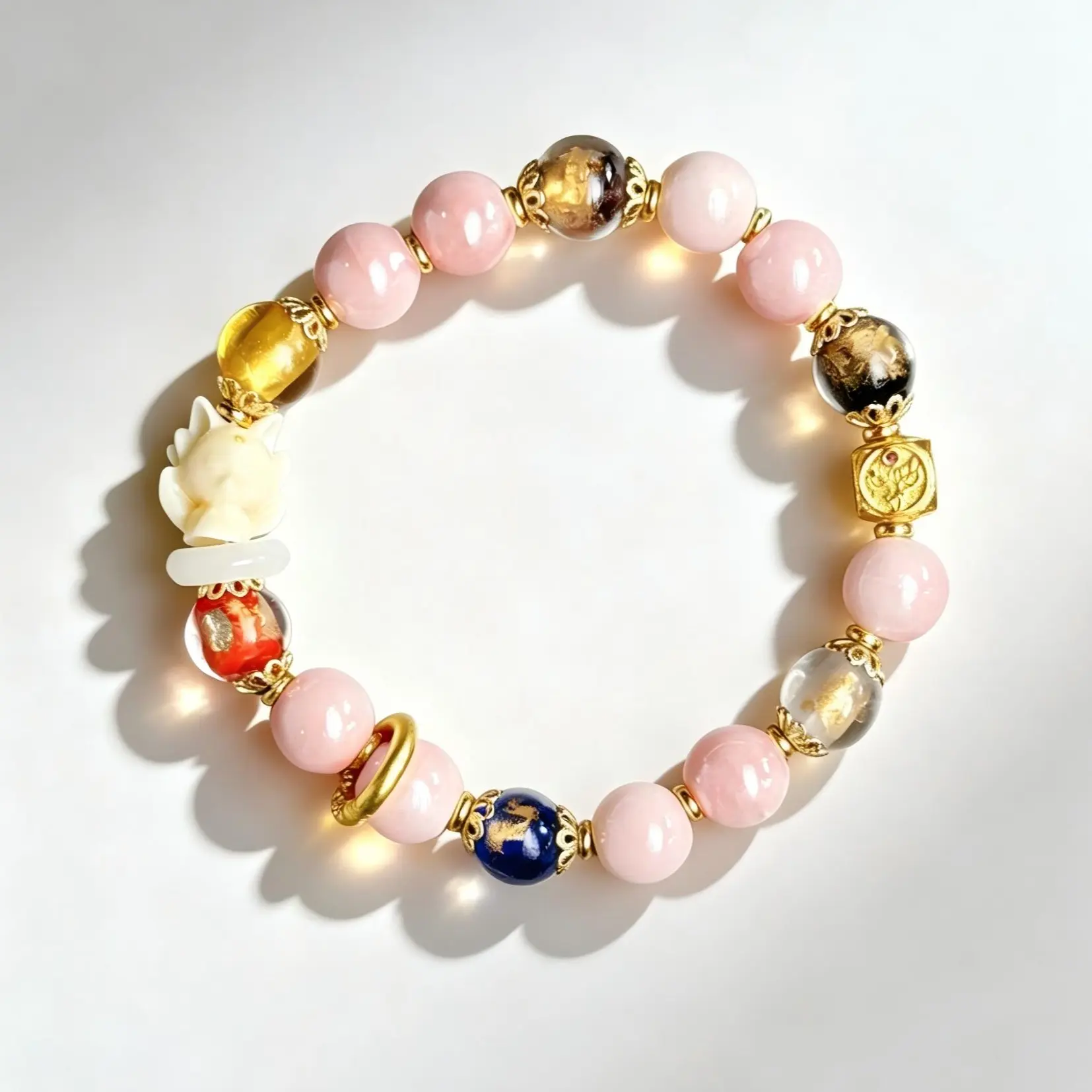 Fox pink porcelain incense ash bracelet, symbolizing love, good luck, and wisdom, protecting relationships, Charm Bracelet, Inspirational Jewelry summerwins