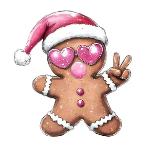 4-Piece Gingerbread Theme Iron-On Transfer Stickers, Perfect for T-Shirts & More, Water Washable, High-Definition Heat Transfer Printing