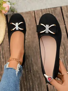 Women's Bowknot Design Flat Shoes, Round Toe Flats, Casual Flats, Casual Comfortable Solid Color Slip on Shoes for Daily Wear, Lightweight Breathable Shoes for Women & Girls, Fashionable Flats, Casual Trendy Flat, Casual Flat Footwear