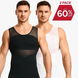 【2 pack】Men's Compression Shirt Shapewear Tanktop Menboobs And Tummy Control Fajas Undershirt