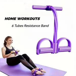 6-Tube Pedal Resistance Band, Abdominal Fitness Equipment, Sit-Up Assist Device, Resistance Training Belt, Yoga Stretching Belt, Outdoor Fitness Resistance Rope, Home Fitness Pull Rope Set