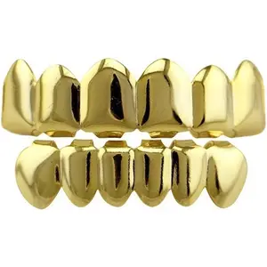24K Gold Plated Hip Hop Teeth Grillz Punk Custom Fit Teeth Grillz Caps Top & Bottom Grill Set Removable Hip Hop Mouth Grills For Women Men Gift Halloween Party Photo Fancy Dress Accessories