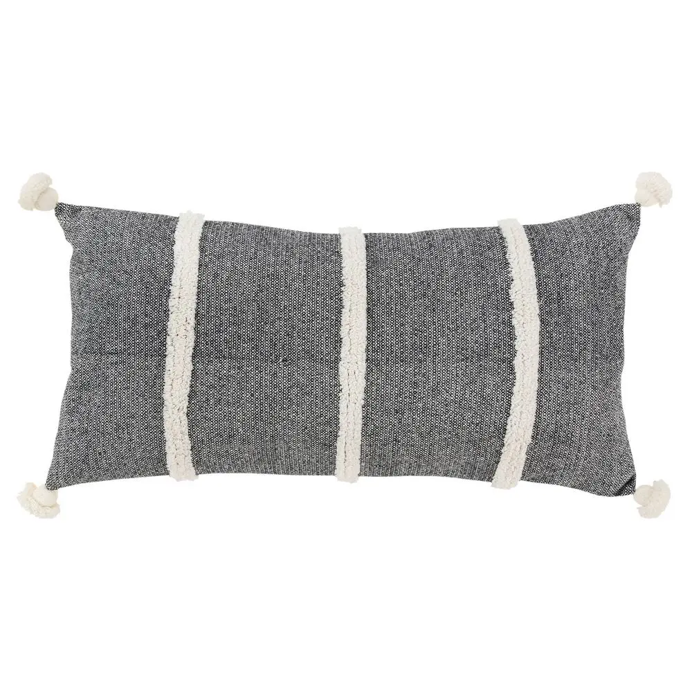 14"x26" Oversized Striped Poly Filled Lumbar Throw Pillow Black - Rizzy Home