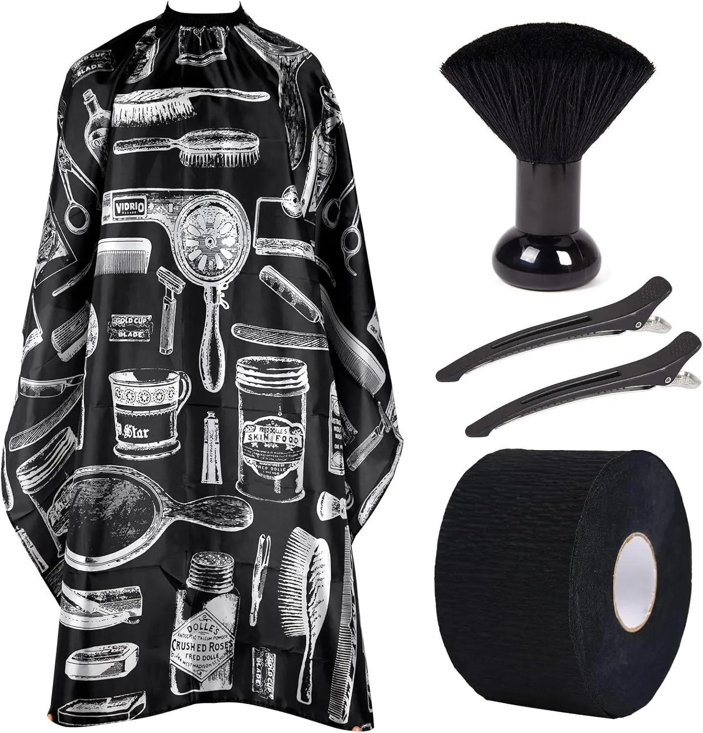 1Set Waterproof Hair Cutting Cape for Men & Women, Long Mouth Clip with Neck Strip and Barber Brush Professional Barber Supplies Set Suitable for Barbershop and The Home Barber