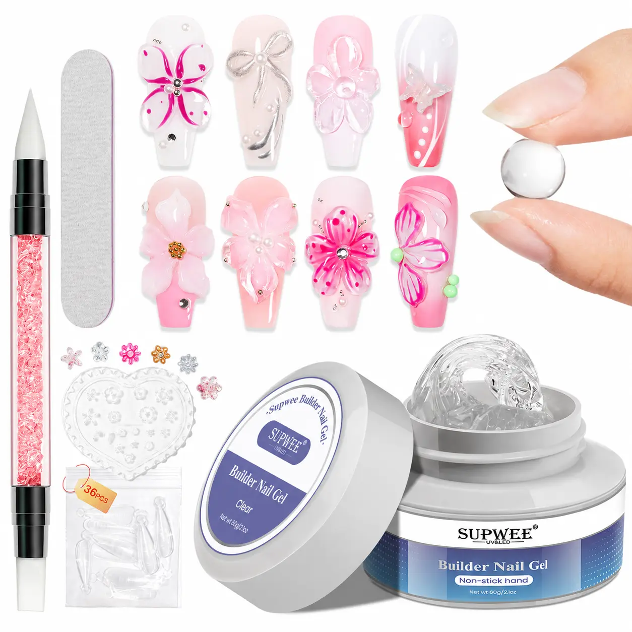 3D Gel Nail Art Sculpting Gel, Solid Builder Gels for Nails 60g Large Capacity 3D Sculpting Non-Sticky Carving U V/LED Extension Hard Gels with 3D Mold for Nail Art Salon Home DIY