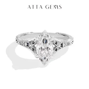 ATTAGEMS VVS1 Color Marquise Cut 2CT Lab-Created Moissanite Ring for Women 18k Gold Plated 925 Silver Engagement Wedding Luxury Rings Gift for Her Jewelry R326, Moissanite Ring Band, Engagement Rings