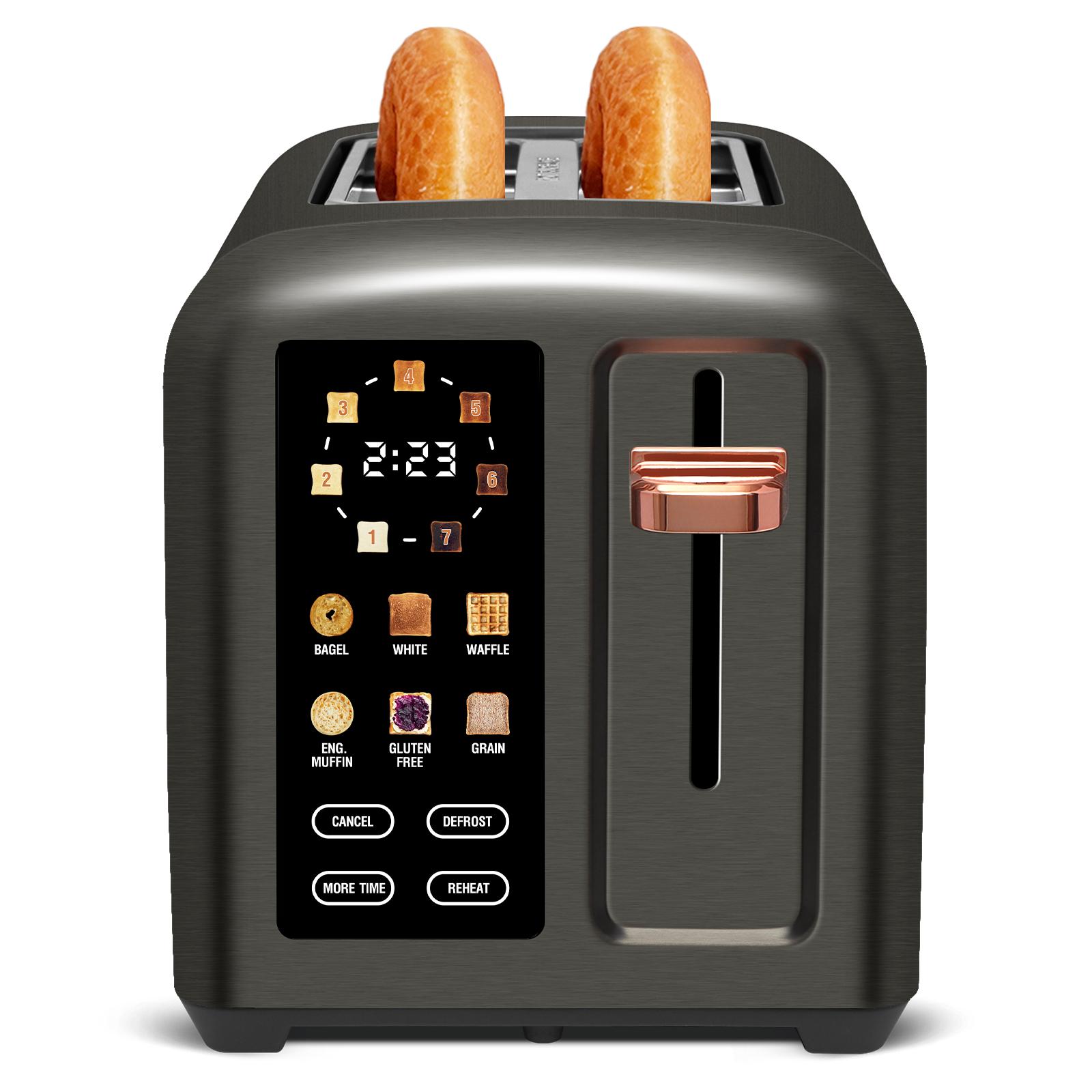 Toaster 2 Slice, Stainless Toaster LCD Display&Touch Button, 50% Faster Heating Speed, 1.4'' Wide Slots Toaster, 4 Basic+More Timer Functions, Removable Crumb Tray, 1350W