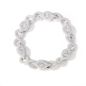 【#B352】Mixed Evil Eye Cuban Link Bracelet UCCIYO Sparkling Synthetic Moissanite Chain Bracelet S925 Sterling Silver
