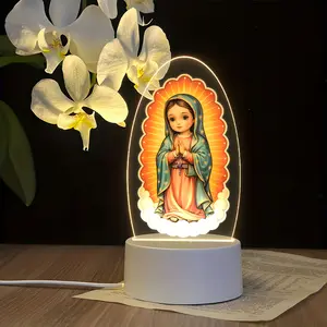 Cute LED Acrylic Night Light with Virgin Mary Image, USB Interface & Switch, Bedside Lamp, Christian Home Decor, Decorative Night Light, Perfect Gift