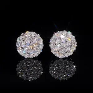 New S925 Pure Silver D Color Round Moissanite Earrings Classic European American Design Unisex Earrings for Women Men Fashion Jewelry Gift for Her Him