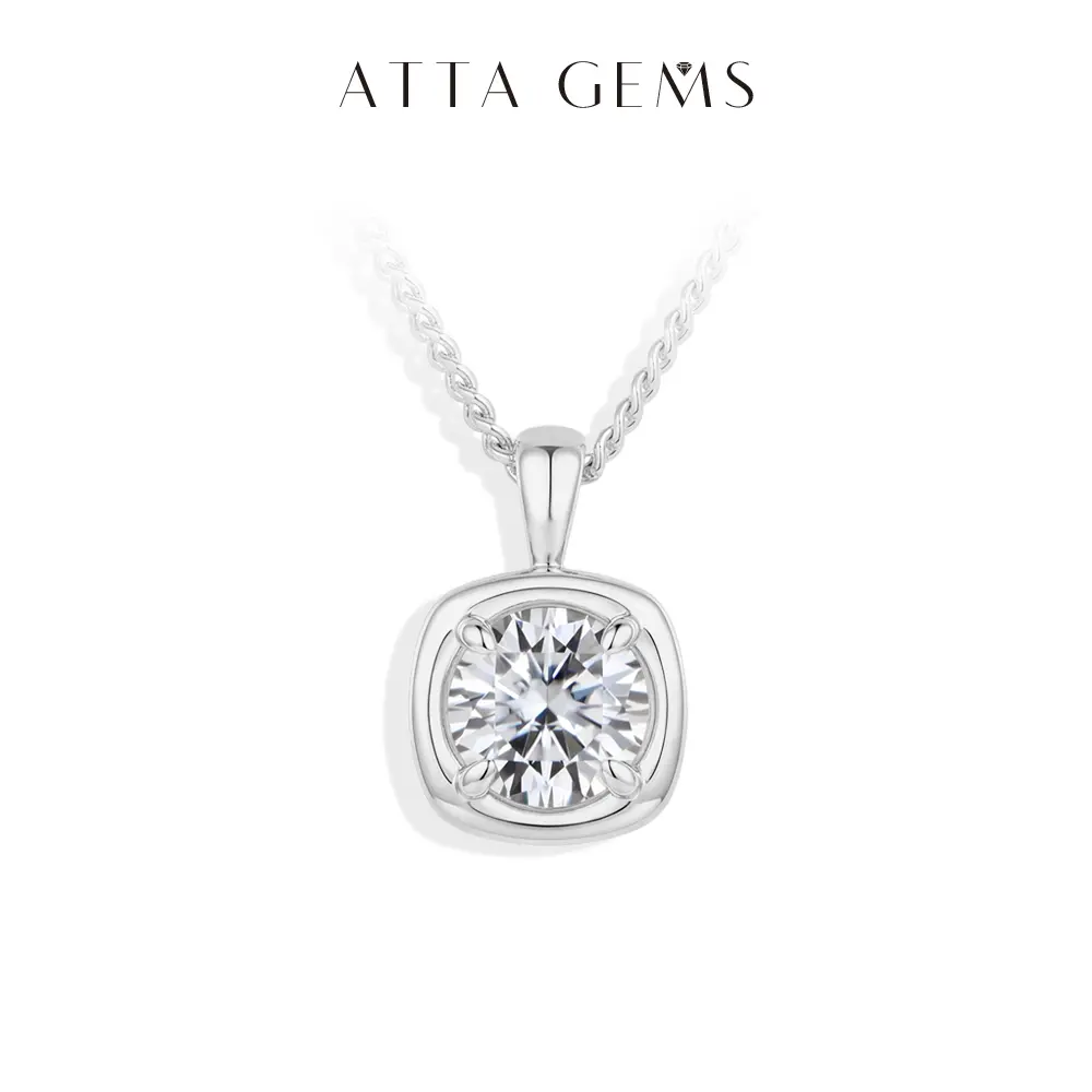 ATTAGEMS 7.0 mm Round Cut D Color VVS1 Lab-Created Moissanit Pendant Necklace for Women 925 Sterling Silver Necklace Birthday Anniversary Party Sparkling Delicate Jewelry Gifts N072