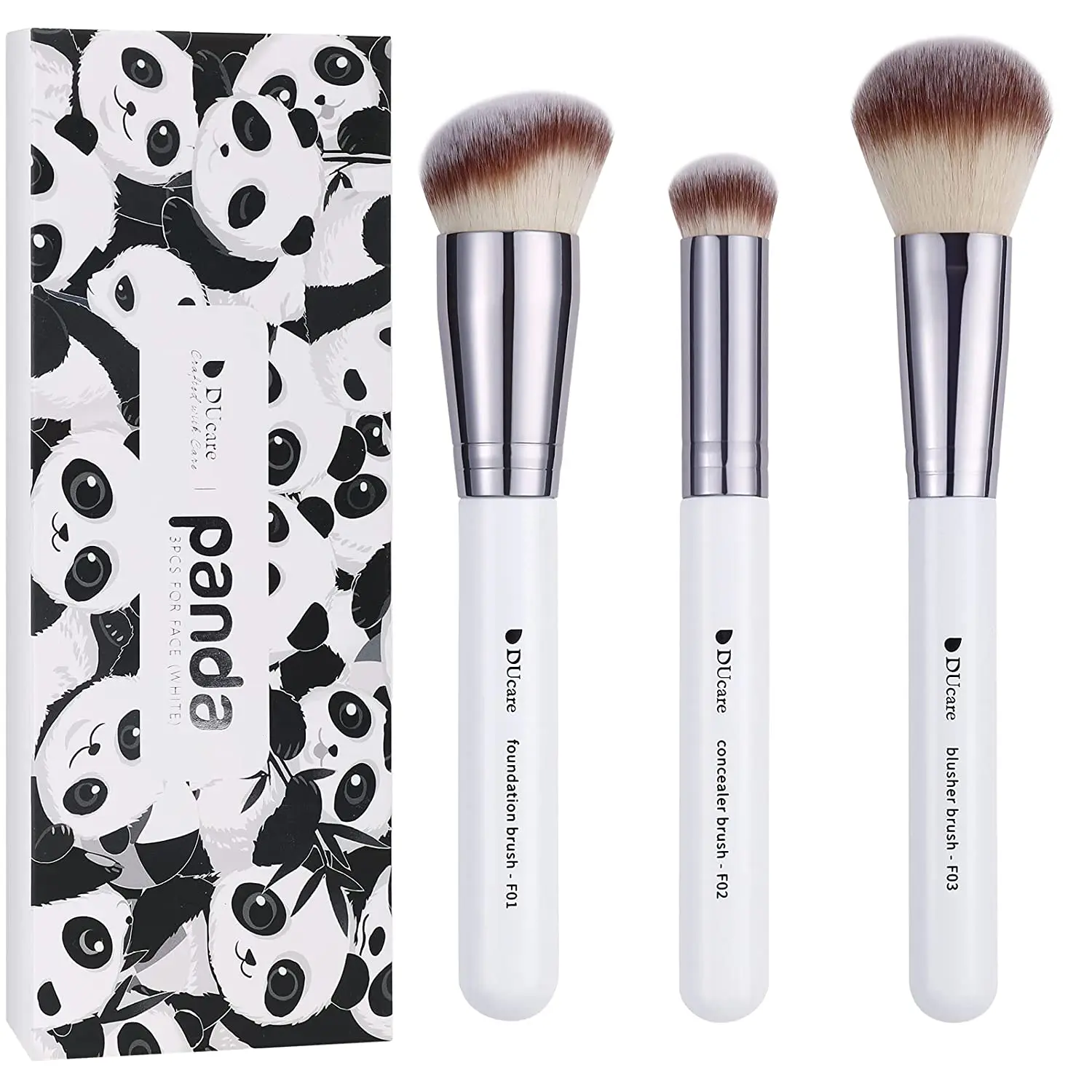 Ducare Makeup Brushes 3Pcs Foundation Contour Brush& Concealer Brush& Blusher Brush Face Kabuki Blush Bronzer Travel Buffing Stippling Contour Liquid Blending Makeup Brush Set White Doremi Beauty
