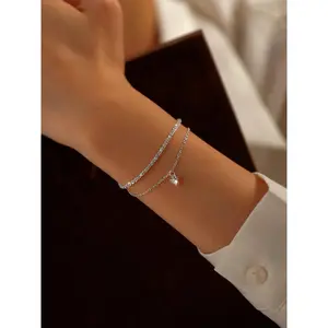 Women's Elegant Rhinestone Decorated Link Bracelet, Exquisite Trendy Bracelet, Fashionable Jewelry for Women As Gift, Rhinestone Bangle Bracelet