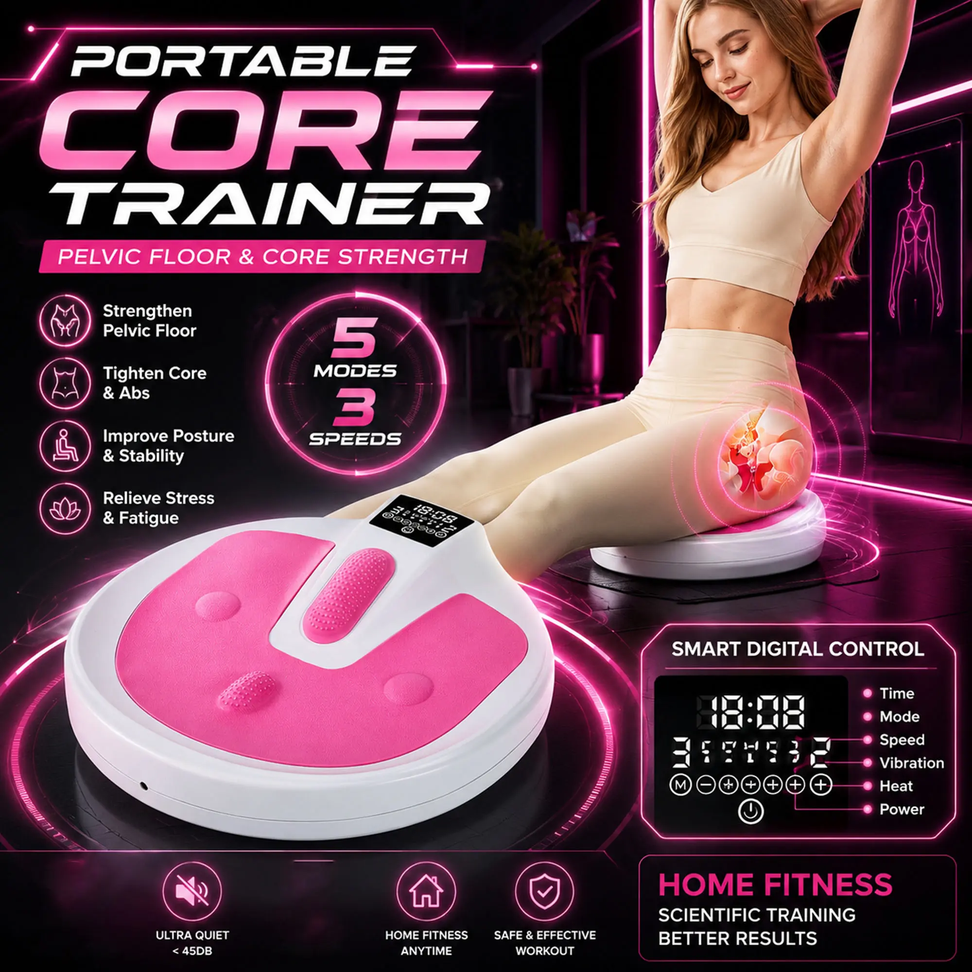Pelvic floor muscle exercise equipment, pelvic floor trainers for women, incontinence treatment devices, exercise devices for toning the pelvic floor muscles and buttocks