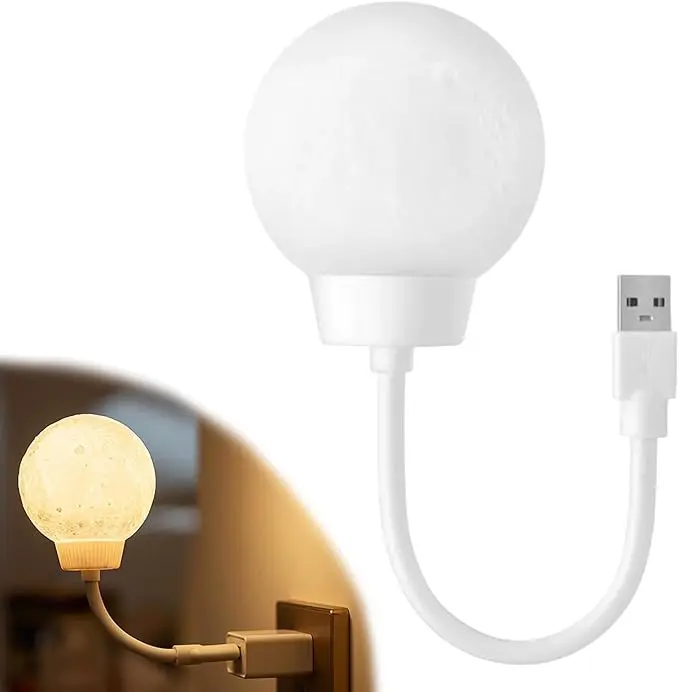 Moon Night Light Plug-in Moon Night Lamp Voice-Activated USB LED Lights with 3 Color Temperature Dimming for Kids Bedroom Bathroom Decorations Birthday Gifts