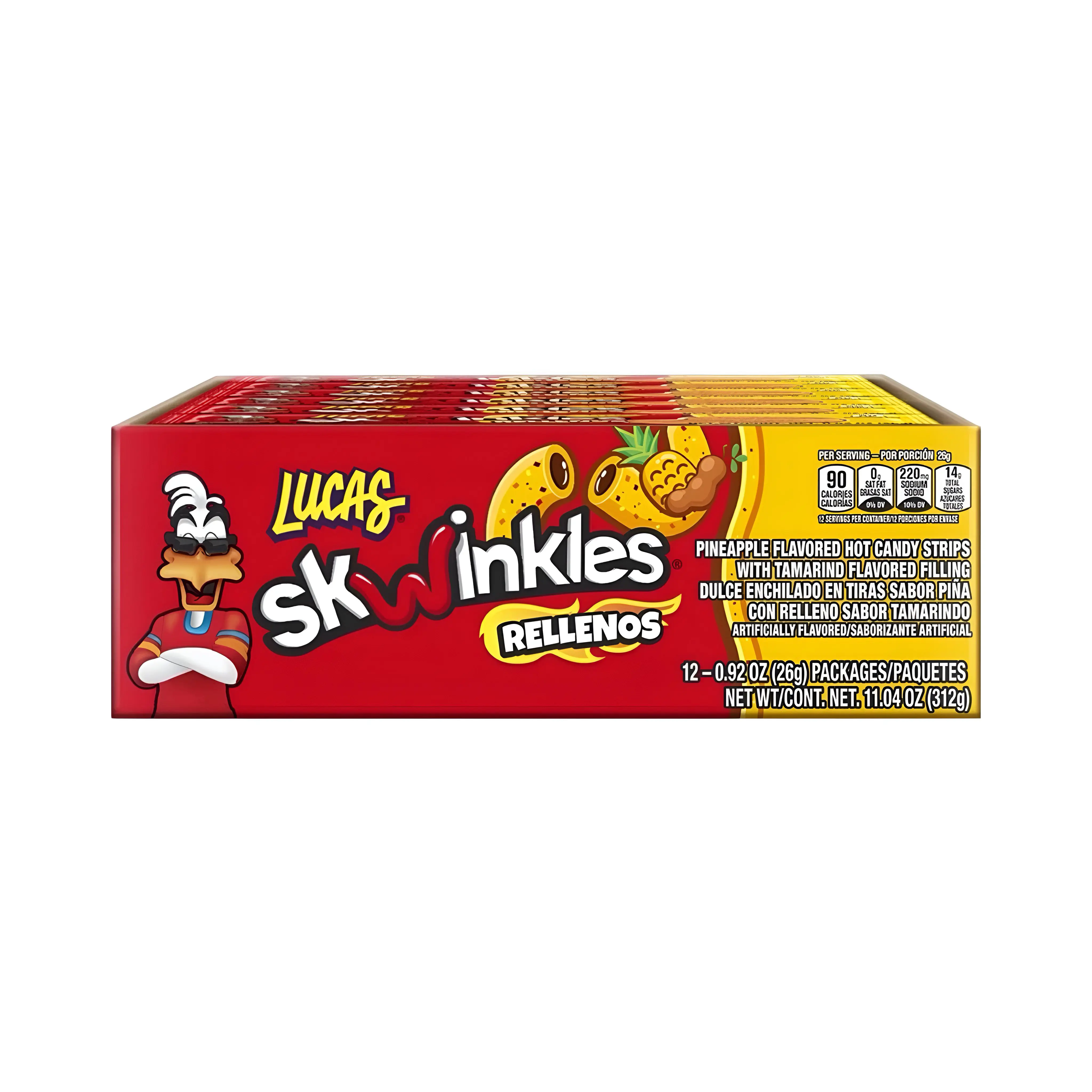 Lucas Skwinkles Rellenos Pineapple/Tamarindo Mexican Candy Straws (12 Count), Sweet, Spicy, Chili, Dulces Mexicanos Snack Bonbon Chewy