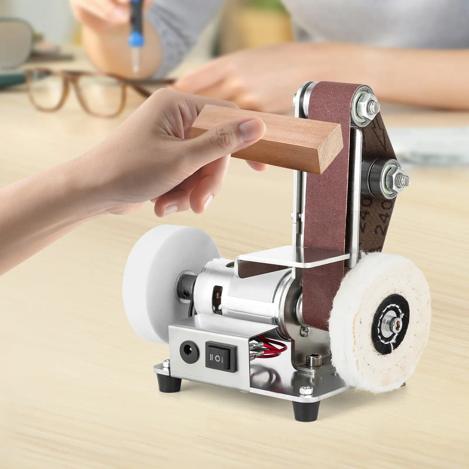 Compact Tabletop Mini Belt Sander, 304 Stainless Steel Power Tool, 5.9x4.72x7.09in, 7-Speed 4000-9000rpm for DIY Projects, Woodworking, Metal Jewelry Making