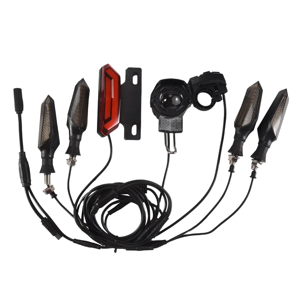 Plastic Complete Lighting Kit for BBS01-BBS02 Electric Bikes - 24V/36V/48V Headlight (650 lm Brightness, Low Beam), Front Rear Turn Signals, Brake Tail Light, Cool Flowing Lights, 75-100 dB Horn, Waterproof IP4 for Ebike Conversion Kits, Light Brightness