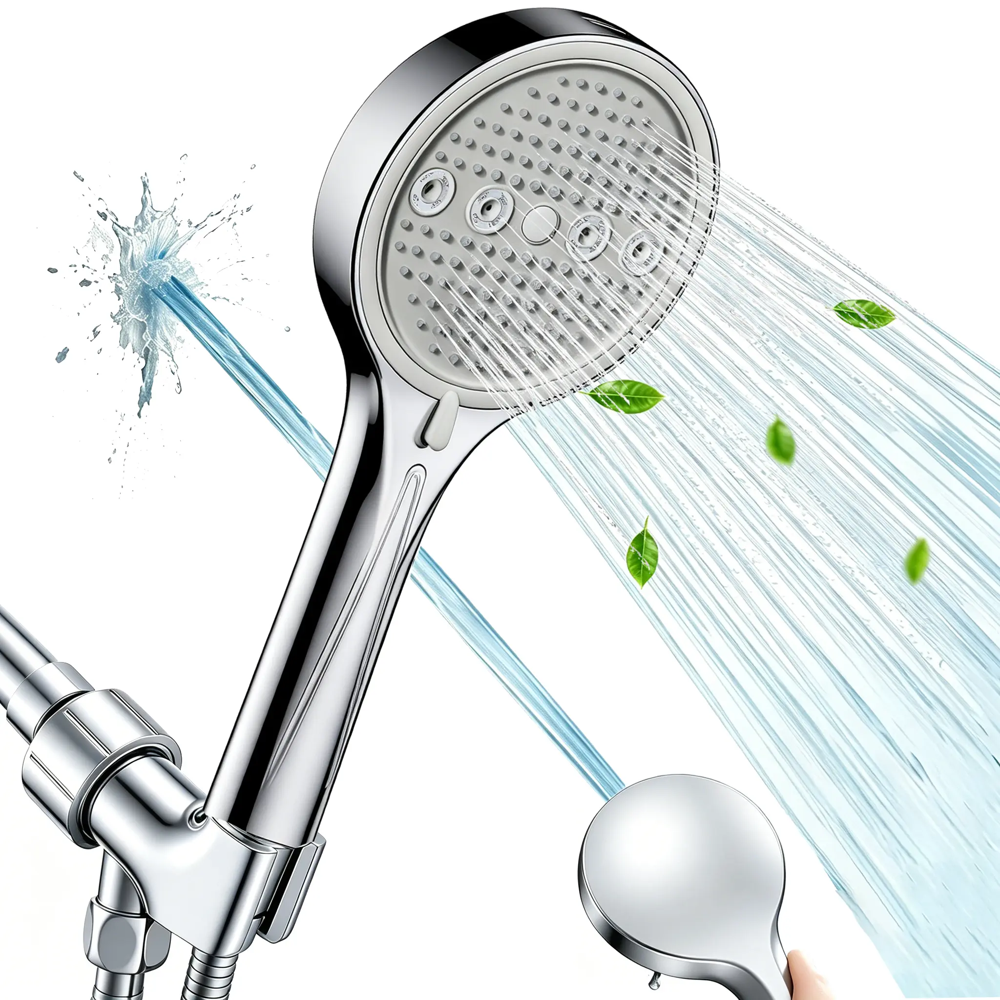 Spa-Level Shower Head 6 Modes + Power Wash Function Switch between gentle mist and strong pressure. Power wash tackles tough grime easily. Filtered water, anti-clog nozzles,  60-inch hose add convenience. Wall/ceiling mounts fit any bathroom—installs fast