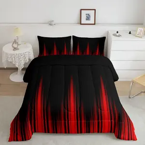 Red and Black Comforter,Geometric Abstract Ombre Comforter Set,Gradient Dark Simple Style Bedding Set,Modern Abstract Art Duvet Set,King Size