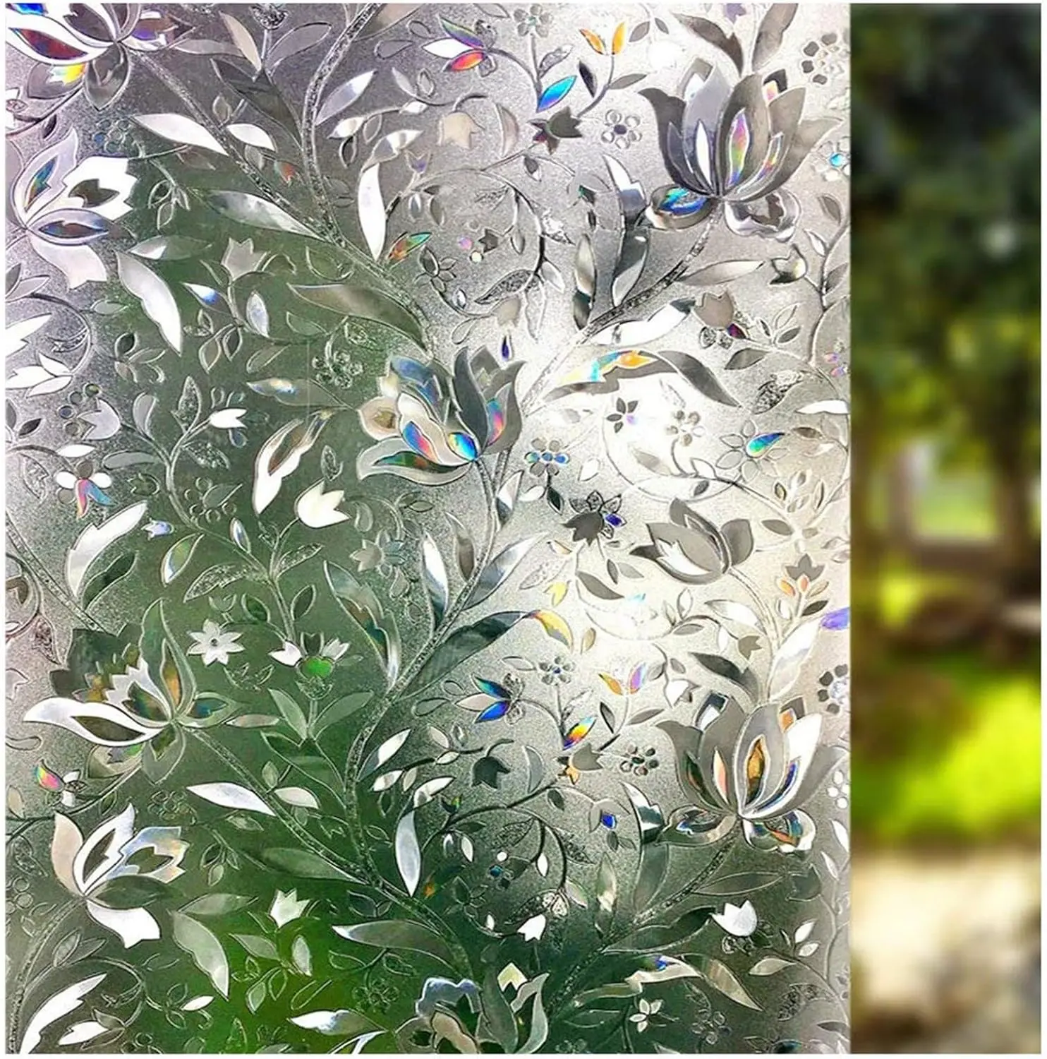 Window Film, Decorative Window Privacy Film, 3D Stained Glass Window Sticker,Anti-UV Sun Blocker Heat Control for Home(Rainbow Tulip Design,17.5 x 78.7 inches)