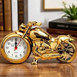 Vintage Harley Motorcycle Alarm Clock, Creative Desk Decor, Silent Quartz Clock, Industrial Style, Silver Color Desktop Clock