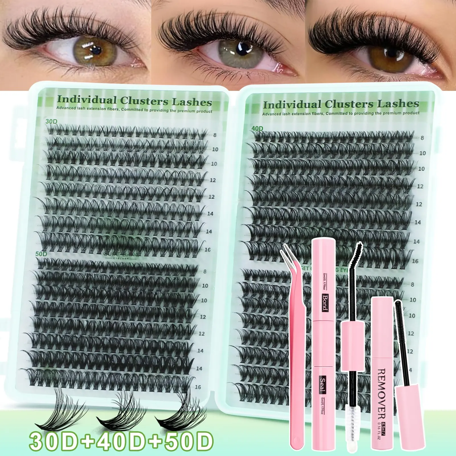 Plush Cluster False Eyelashes, Individual False Eyelashes, Fluffy Dense Lash Extensions, Soft Fine Bunches, Non-Toxic, D Curl, Mixed Length, 0.07mm Thickness, DIY Eyelash Cluster, DIY Personal Lashes, Makeup Lash Clusters