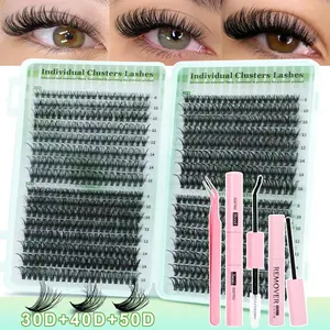 Plush Cluster False Eyelashes, Individual False Eyelashes, Fluffy Dense Lash Extensions, Soft Fine Bunches, Non-Toxic, D Curl, Mixed Length, 0.07mm Thickness