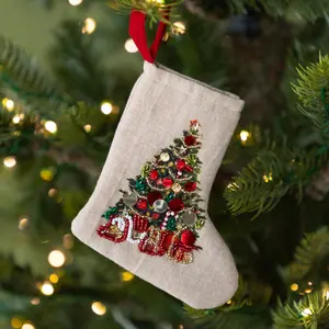 Stocking Ornament with Beaded Tree