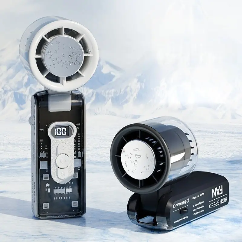 High-speed turbine refrigeration portable small fan 100-speed step-by-step speed adjustment long battery life 12 hours rechargeable USB interface - neck hanging can be illuminated - suitable for daily work and travel Usb Powered Fan Lightweight Fan