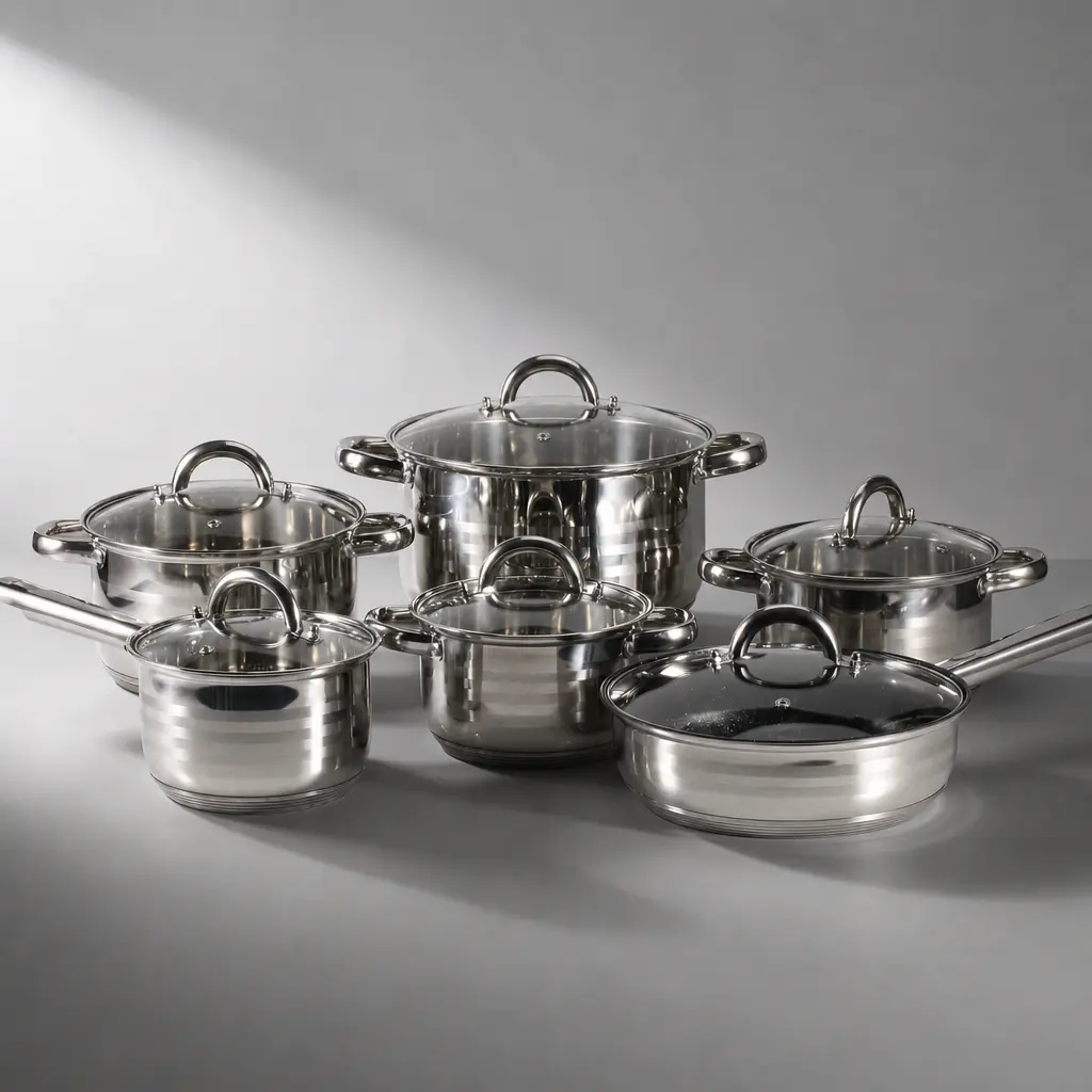 Stainless Steel 6-Piece Cookware Set - Frying Pan, Saucepan, Stew Pot, Milk Pan - Compatible with Induction Cooktops and Open Flames
