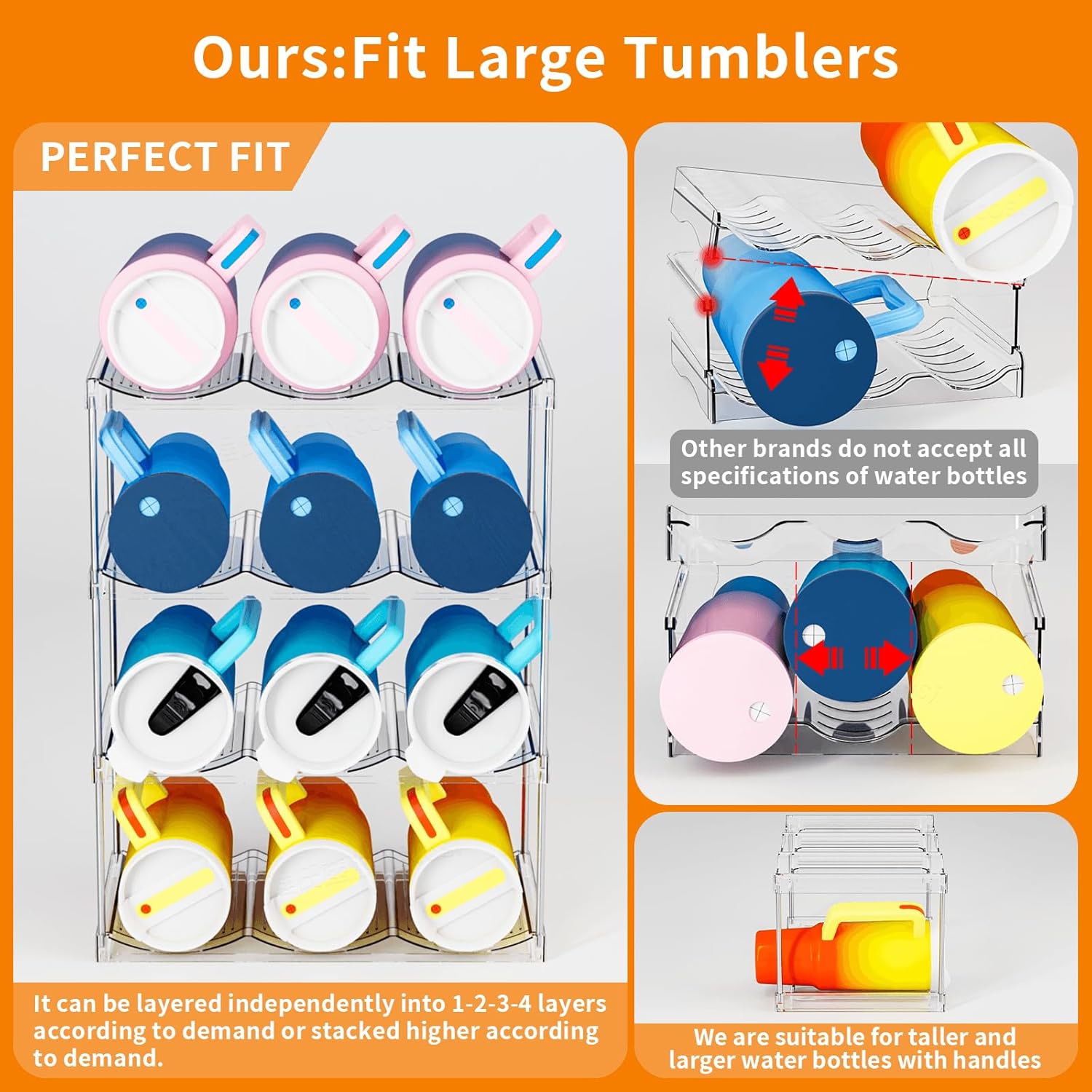 4 Tier Stackable Water Bottle Holder for Cabinet and Pantry- Large Compartment Water Bottle Organizer Rack for Wine Bottle and 40 oz Stanley Cup,Yeti and Tumbler Waterbottle Organizer Storage 4 Tier Stackable Water Bottle Holder for Cabinet and Pantry- Large Compartment Water Bottle Organizer Rack for Wine Bottle and 40 oz Stanley Cup,Yeti and Tumbler Waterbottle Organizer Storage