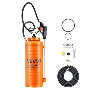 VEVOR Industrial Concrete Sprayer, 3.5 Gallon Stainless Steel Sprayer, Heavy Duty Tri-Poxy Pump Sprayers, 20.5"Wand with Ergonomic Gun Handle, 48"& 120"Hose, 2 Brass Nozzles for Construction, Garden