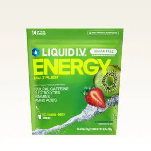 Liquid I.V. Sugar-Free Energy Multiplier - Strawberry Kiwi - Hydration Powder Packets | Electrolyte Powder Drink Mix | Convenient Single-Serving Sticks | Includes Natural Caffeine | 1 Pack (14 Servings)​