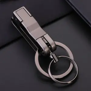 Keychain for Men Double Ring Design Leather Belt Loop Key Holder with Detachable Keyring for Car Motorcycle Door Key Storage Gift Box Packaging