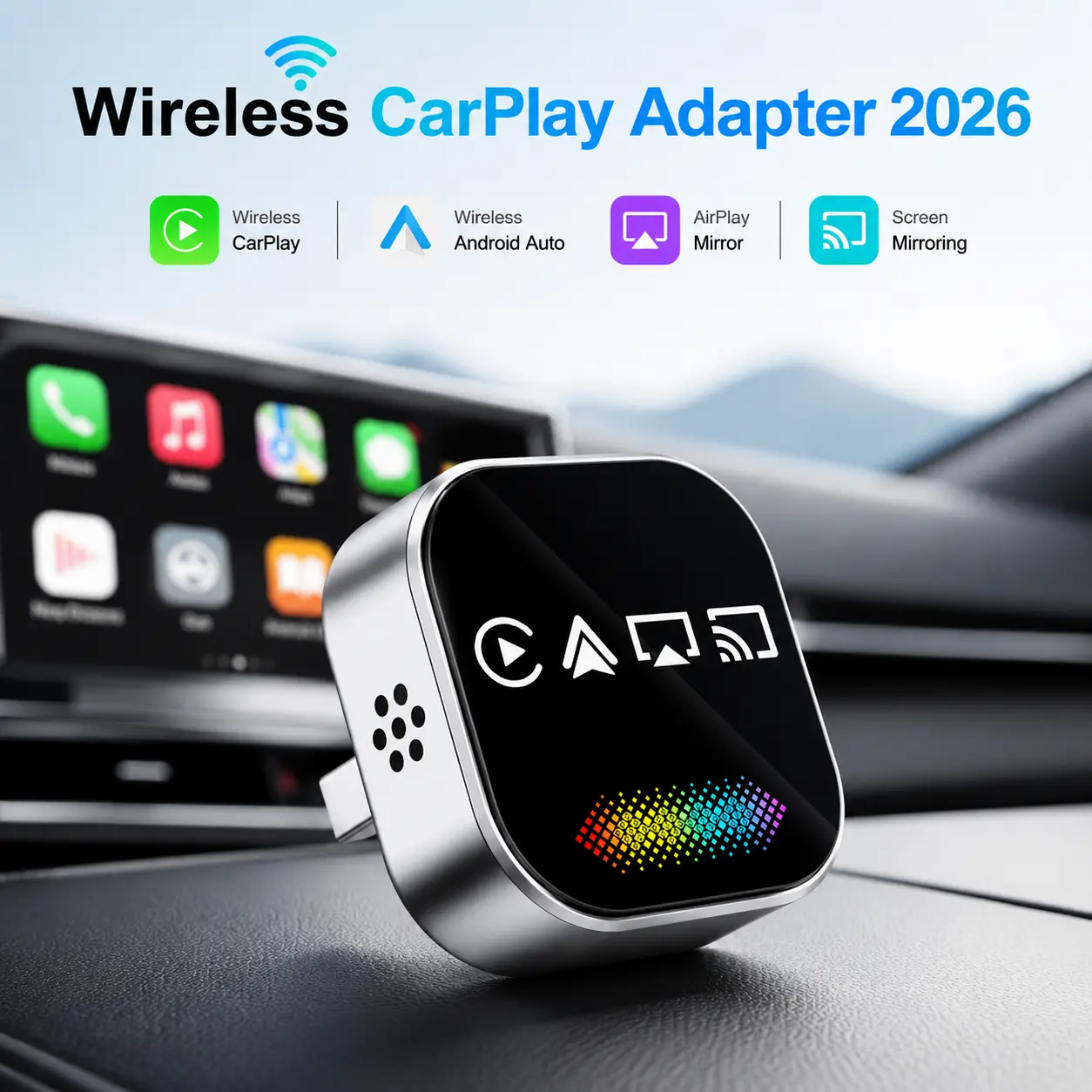 4-in-1 Compact Wireless CarPlay Adapter - Carplayadapter with Type-C/USB Plug, Plug & Play Mini Dongle, Android Auto Support, AirPlay Screen Mirroring for iPhone & Android