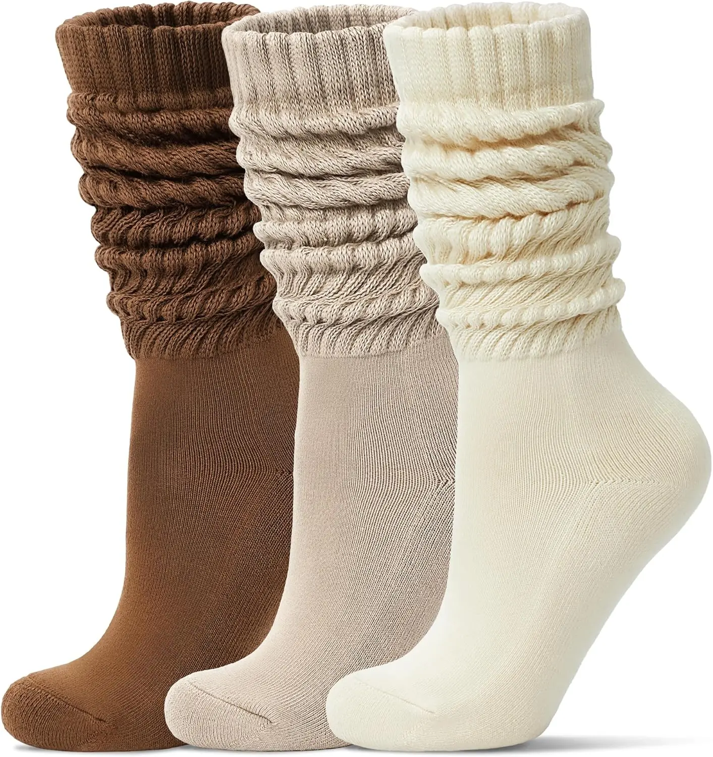 Women's Pure Cotton Calf High Crew Socks, 3-Pair Pack, Soft Ribbed Scrunch Style for Boots & Home, Casual Basic Wear, Plant Print, Comfortable All-Season Multi-Use Socks