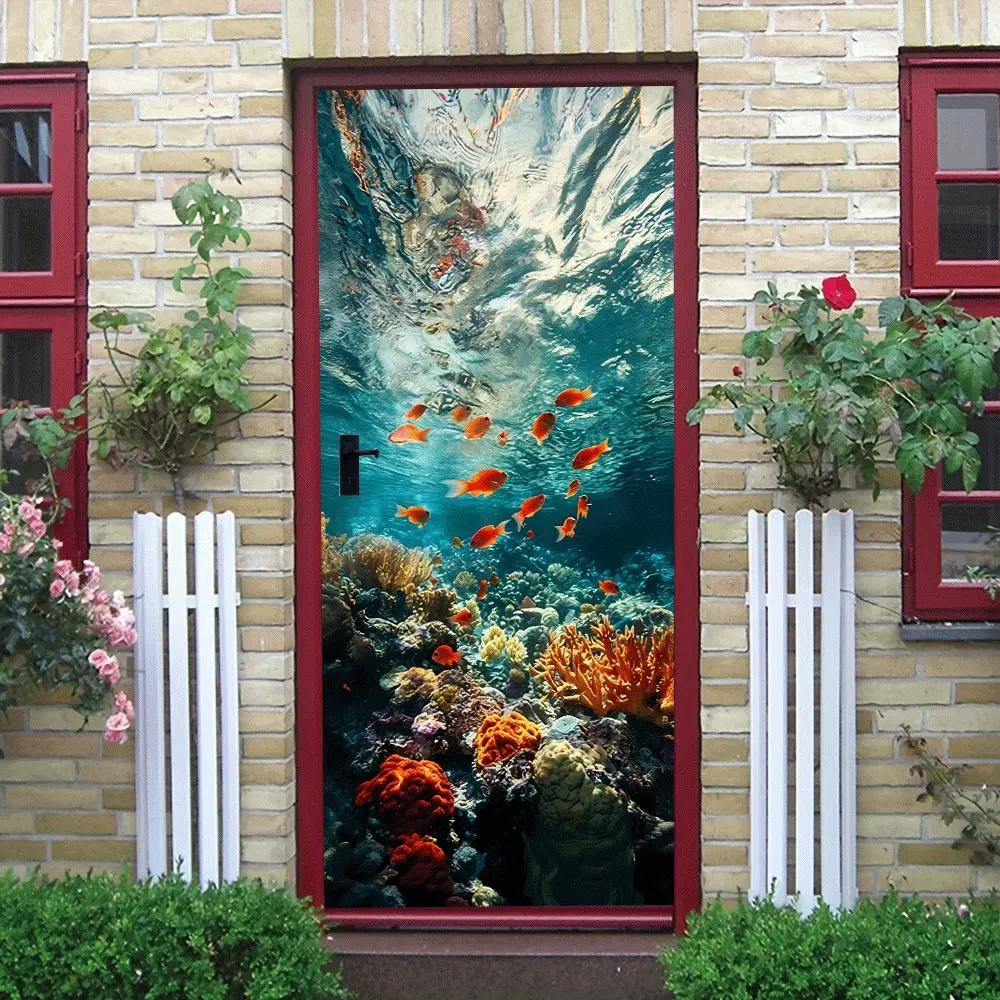 2pcs Underwater World Scenery Wall Stickers Self Adhesive Removable Ocean Life Theme Murals for Living Room Kids Bedroom Waterproof Eco Friendly Home Wall Decorations Decorative Sticker Art